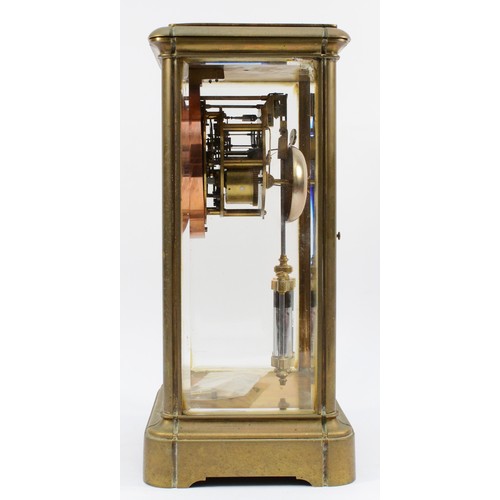 554 - Samuel Marti, an early 20th century French four glass brass mantel clock, visible escapement, the si... 