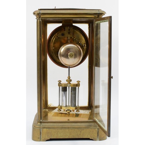 554 - Samuel Marti, an early 20th century French four glass brass mantel clock, visible escapement, the si... 