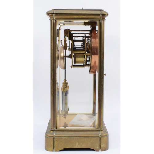 554 - Samuel Marti, an early 20th century French four glass brass mantel clock, visible escapement, the si... 