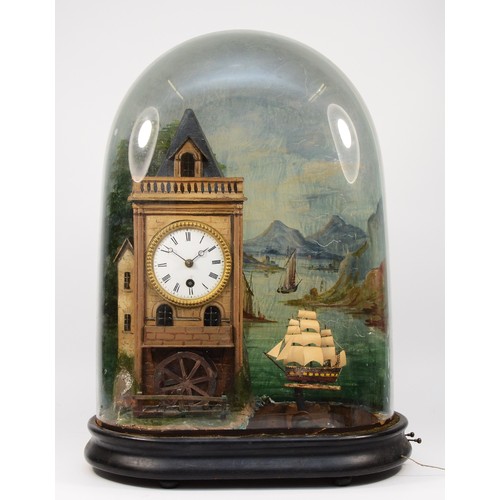 556 - A late 19th century French or Swiss musical, automaton and time piece, the white enamel dial housed ... 