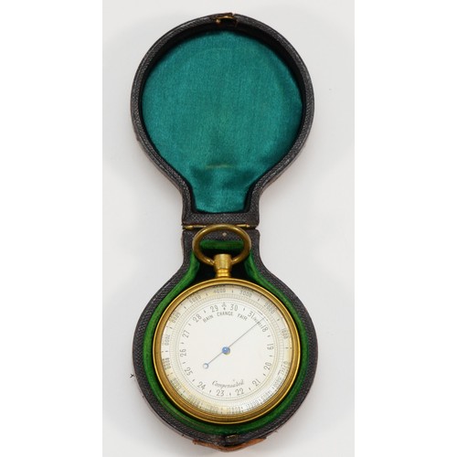 558 - A 19th century brass compensated pocket barometer, 48mm, original case