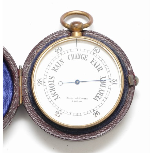 561 - Negretti & Zambra, London, a brass pocket barometer, with enamel dial, original case