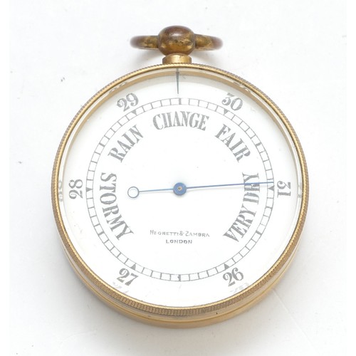 561 - Negretti & Zambra, London, a brass pocket barometer, with enamel dial, original case