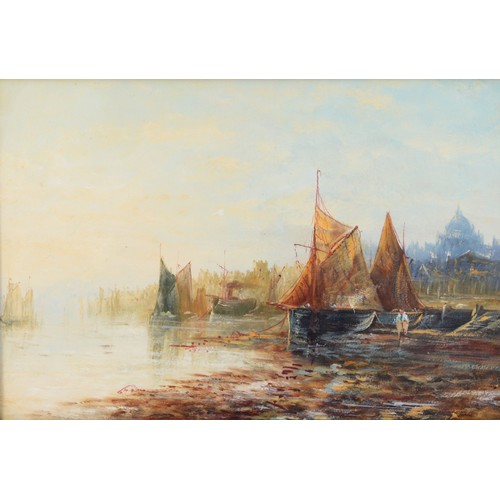 569 - 19th century Dutch school, fishing vessels, oil on board, unsigned, 32 x 47cm.