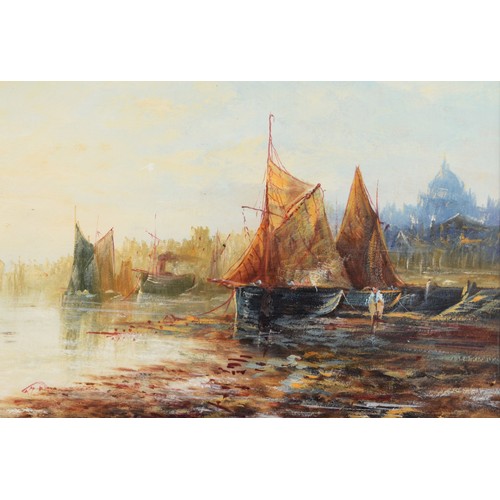 569 - 19th century Dutch school, fishing vessels, oil on board, unsigned, 32 x 47cm.