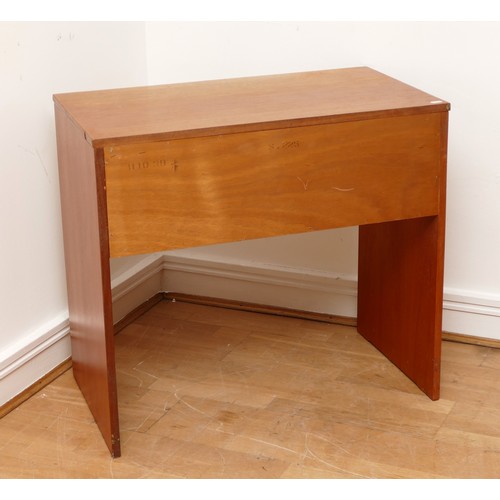 585 - A 1960s teak dressing/vanity table, the hinged top of rectangular form opening to mirrored interior,... 