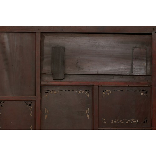 592 - A late 19th century Japanese hardwood Shibayama cabinet, Meiji period (1868-1912) with profusely car... 