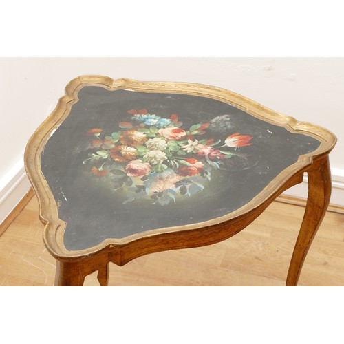 597 - A nest of three Italian giltwood nesting tables, circa 20th century, of heart shape form, the painte... 