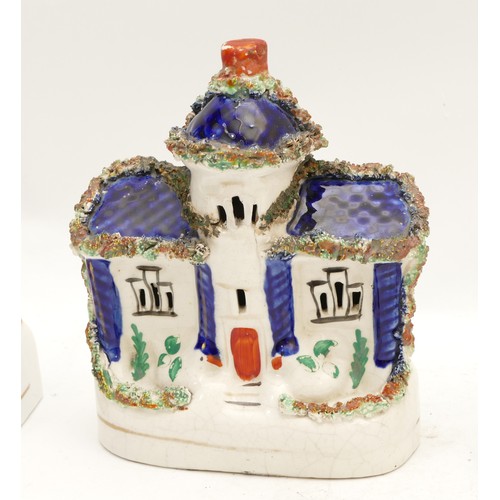 277 - A Staffordshire Pottery pastille burner, c. 1830, in the style of a Regency cottage, H-17cm,  togeth... 