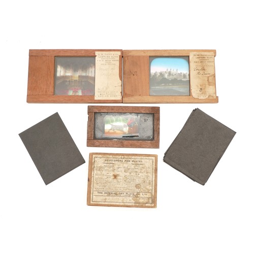 62 - Fifteen magic lantern and glass slides, to include two H W Taunt & Co, Oxford depicting scenes of th... 