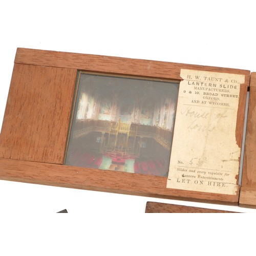 62 - Fifteen magic lantern and glass slides, to include two H W Taunt & Co, Oxford depicting scenes of th... 