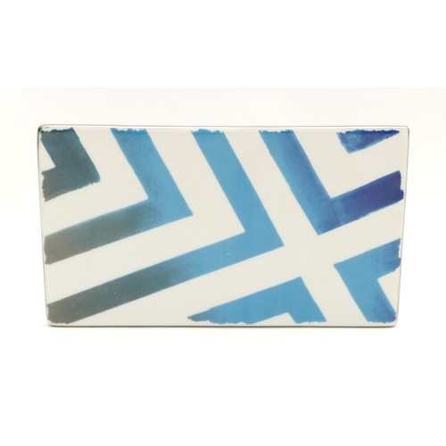 100 - A Christian Lacroix Paris ceramic letter holder with a blue and white geometric design, 9cm x 15, bo... 