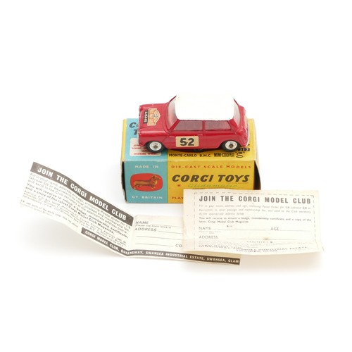 122 - Corgi Toys; A BMC Mini Cooper S Monte Carlo, box numbered 317, red/white with red interior and chrom... 