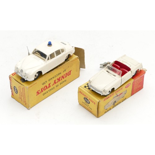 126 - Dinky Toys; A diecast model of a M.G.B Sports car, No.113, boxed, together with a Motorway Police ca... 