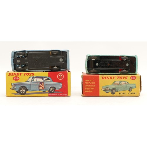 127 - Dinky Toys; A diecast model of a Ford Consul Cortina, No.139, boxed, together with a Ford Capri, No.... 