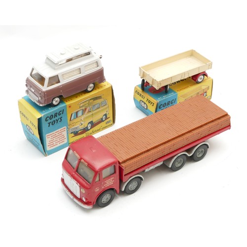 129 - Corgi Toys; A diecast model Ford Thames 'Airborne' caravan, No.420, boxed, a Dropside Trailer, No.10... 