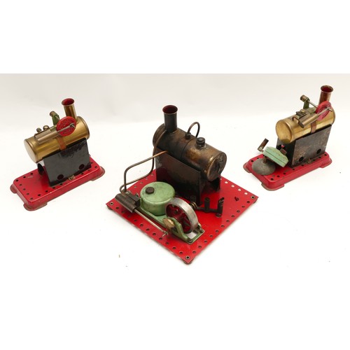 145 - Mamod; Live steam stationary engine S.E.1 boxed, with two Mamod Minor No1 stationary engines. (3)