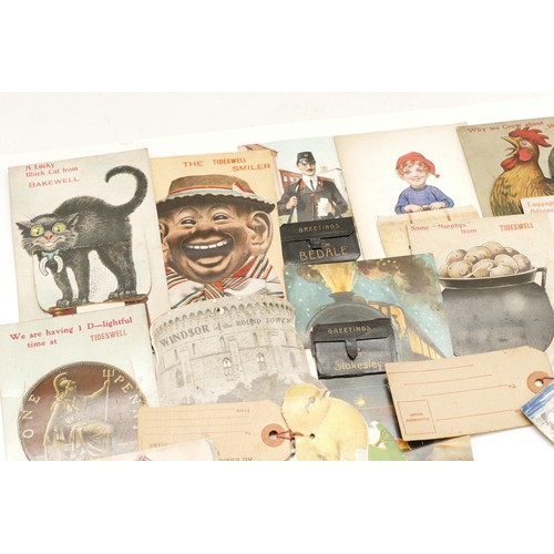 198 - Twelve novelty pull out postcards, 'Mailing Novelty', having souvenir photos under a small flap on t... 