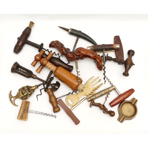 210 - A collection of over ten modern and antique corkscrews and bottle openers, to include mounts depicti... 