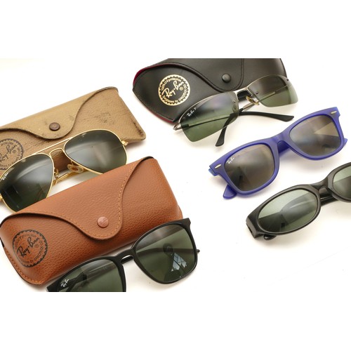 219 - Five pairs of Ray-Ban sunglasses, to include, a pair of Aviators, no. 38 14, cased, a pair of square... 