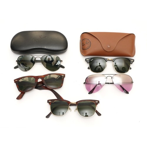 221 - Five pairs of Ray-Ban sunglasses, to include, a pair of Clubmasters, serial no. RB 3016 WO365 49 21 ... 