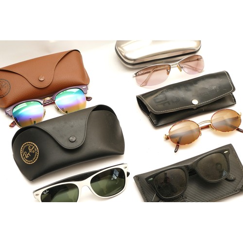 223 - Five pairs of Ray-Ban sunglasses, to include, a pair of Wayfarers, no visible serial no, cased, a pa... 