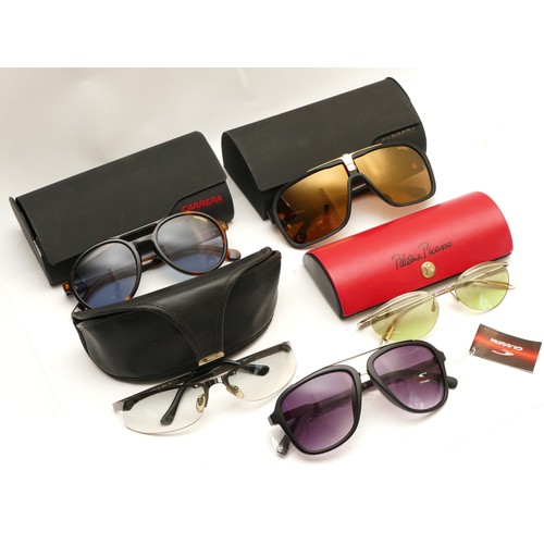 230 - Five pairs of designer sunglasses, to include, a pair of Carrera frames, serial no. SX7KU 53 20 145 ... 