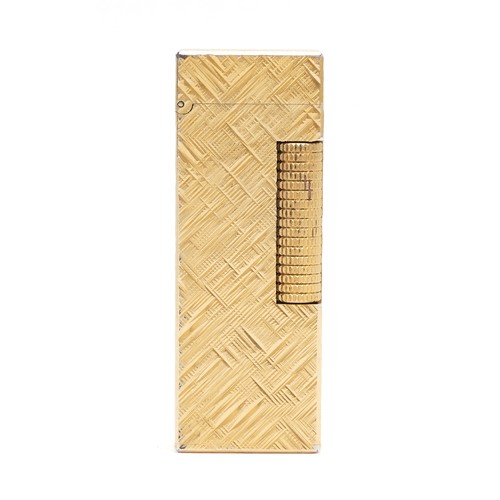 234 - Alfred Dunhill; A Dunhill rollagas pocket cigarette lighter, gold plated having diagonal hash patter... 