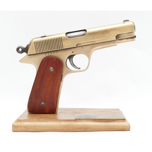 271 - A .45 Rapid fire brass commemorative replica pistol, patented M1 & 2738, based on a plaque presented... 