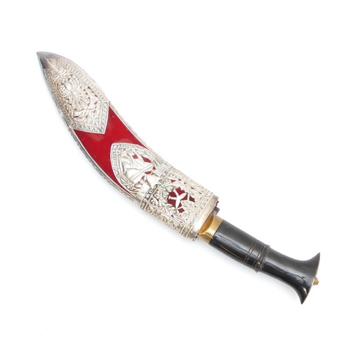 273 - A 20th century dress kukri, detailed with the Chinese dragon along the blade, 27cm with scabbard.