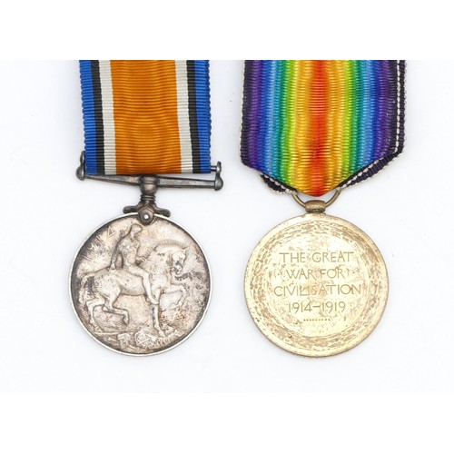 291 - WWI pair of War and Victory medals, awarded to 91473 GNR. H. Mathew R.A.