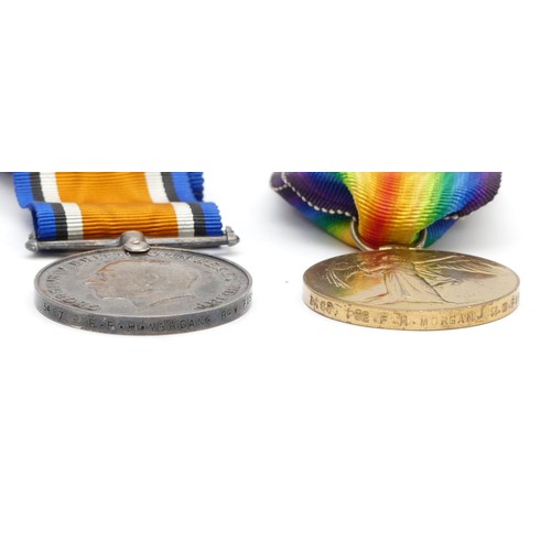 295 - WWI pair of War and Victory medals, awarded to 3467 PTE. F. H. Morgan R.W Fusiliers.