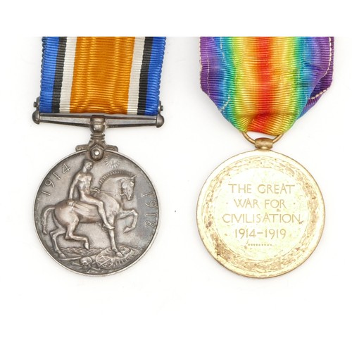 296 - WWI pair of War and Victory medals, awarded to 4319 PTE. J. A. Sharfles. East Lancashire.