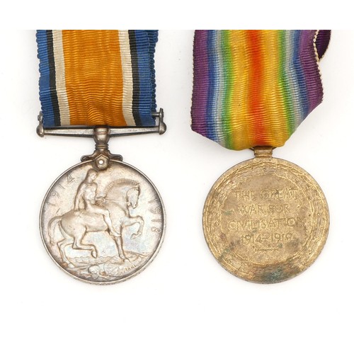 297 - WWI pair of War and Victory medals, awarded to 41469 PTE. W. Scott. South Staffordshire Regiment.