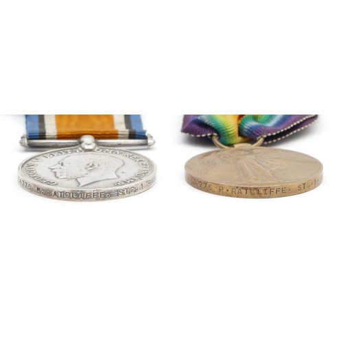 298 - WWI pair of War and Victory medals, awarded to K. 24775 P. Ratcliffe. STO. 1. R.N.