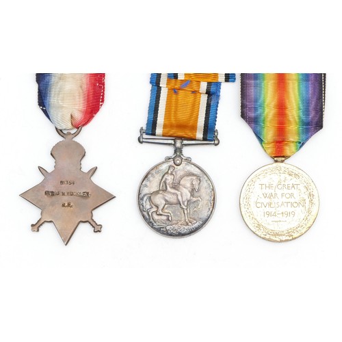 308 - WWI trio of War, Victory and the 1914-1915 Star, awarded to 81354 PNR-DVR. J. J. Buckley. R.E.