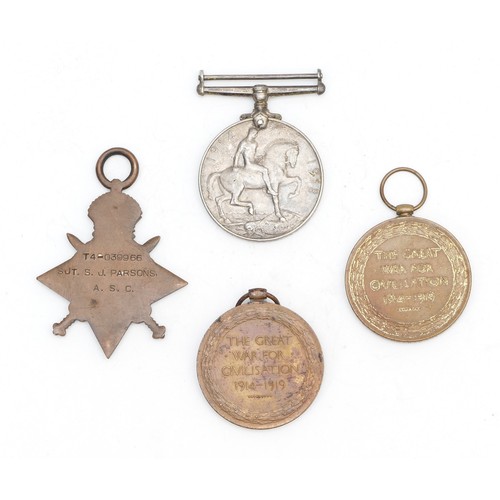 315 - WWI four medals to include the 1914-1915 Star, War and Victory, 1914-1915 Star presented to T4-03996... 