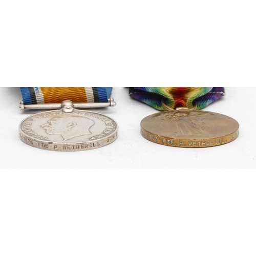 320 - WWI pair of War and Victory medals, awarded to S-361673 PTE. P. Wetherill. A.S.C.