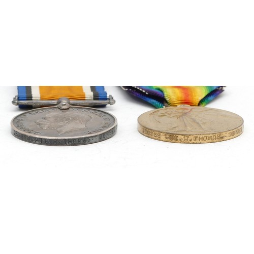 321 - WWI pair of War and Victory medals, awarded to 230968 PTE. R. Thomas. Dorset Regiment.