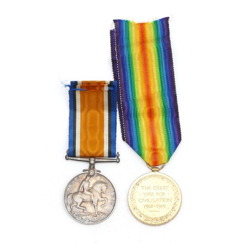 321 - WWI pair of War and Victory medals, awarded to 230968 PTE. R. Thomas. Dorset Regiment.