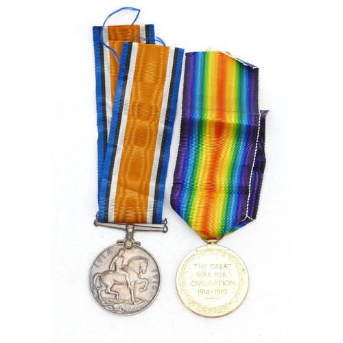 322 - WWI pair of War and Victory medals, awarded to 26494 GNR. H. H. Wyatt. R.A.