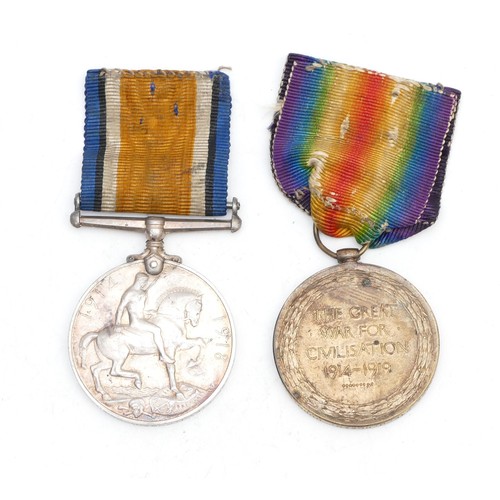 326 - WWI pair of War and Victory medals, awarded to 22-925 PTE. J. Rowan. Durh. L.I.