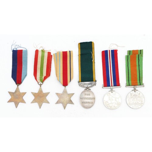 344 - WWII 1939-1945 Star, Africa, Italy, War, Defence and a Territorial Efficiency medal awarded to 39605... 