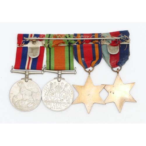 347 - WWII mounted 1939-1945 Star, Burma Star, War and Defence medal.