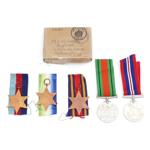 352 - WWII Medals including the 1939-1945, Atlantic Star, Burma Star, War and Defence, presented to L. W. ... 