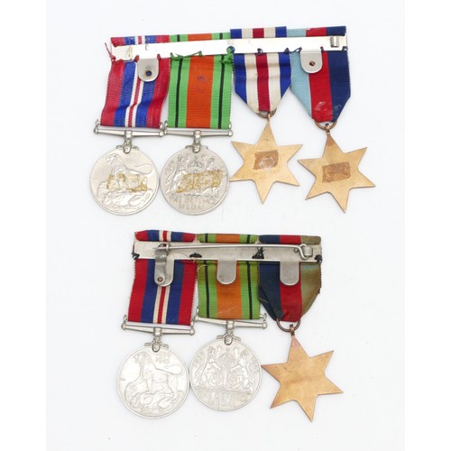 356 - WWII two mounted medal groups, Two 1939-1945 Stars, France And Germany Star, two War and two defence... 