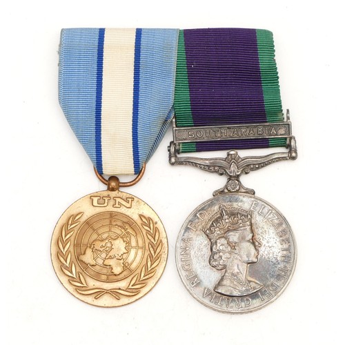 373 - Mounted ERII medal pair, including the U.N Service Of Peace and the South Arabia medal, awarded to 2... 