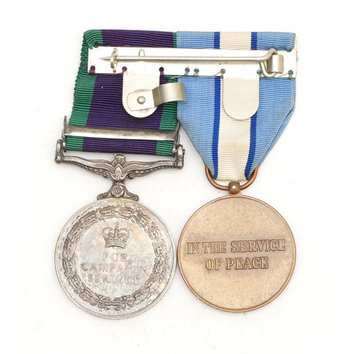 373 - Mounted ERII medal pair, including the U.N Service Of Peace and the South Arabia medal, awarded to 2... 