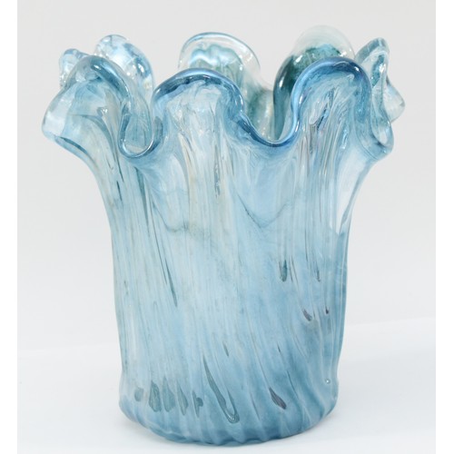 15 - A Lavorazione Arte Murano vase, mottled blue in colour with a ruffled rim, H-23cm.