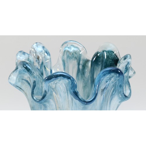 15 - A Lavorazione Arte Murano vase, mottled blue in colour with a ruffled rim, H-23cm.